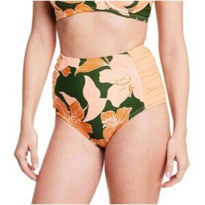 Fe Noel x Target Peach/Dark Olive Lily Floral Print High Waist Bikini Bottom XXS